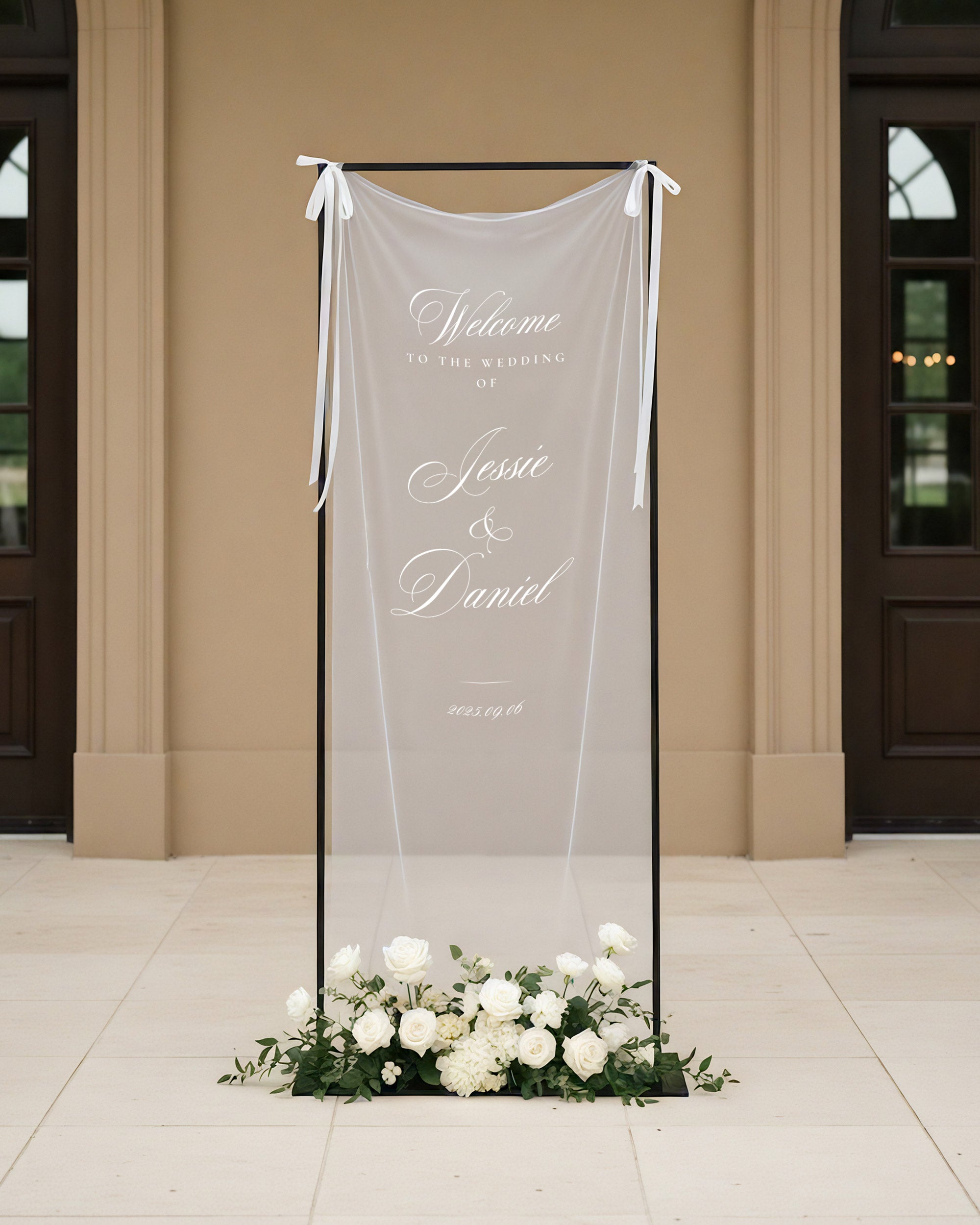 Elegant Sheer Wedding Welcome Sign "Jessie & Daniel"