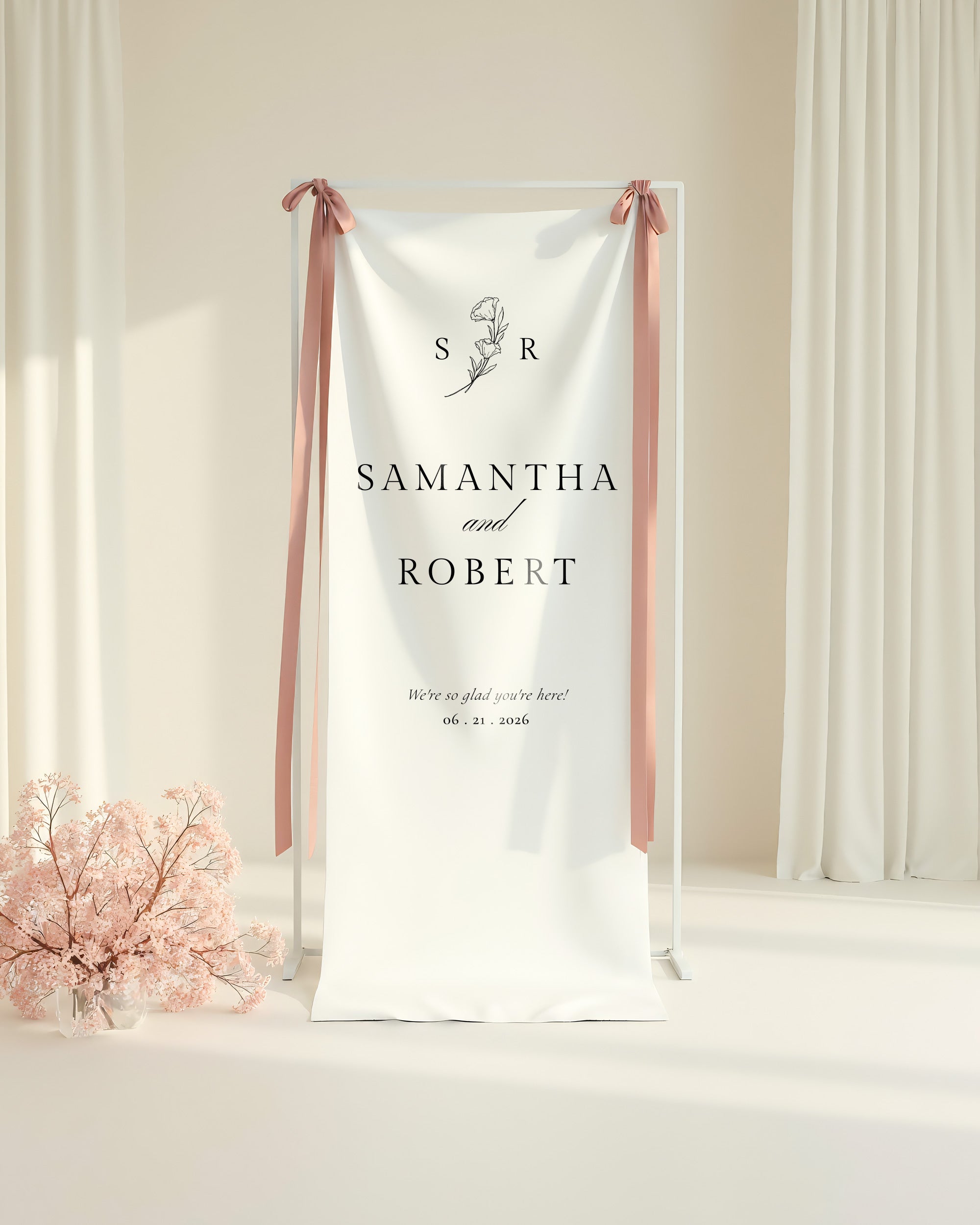 Floral Fabric Wedding Welcome Sign "Samantha and Robert"