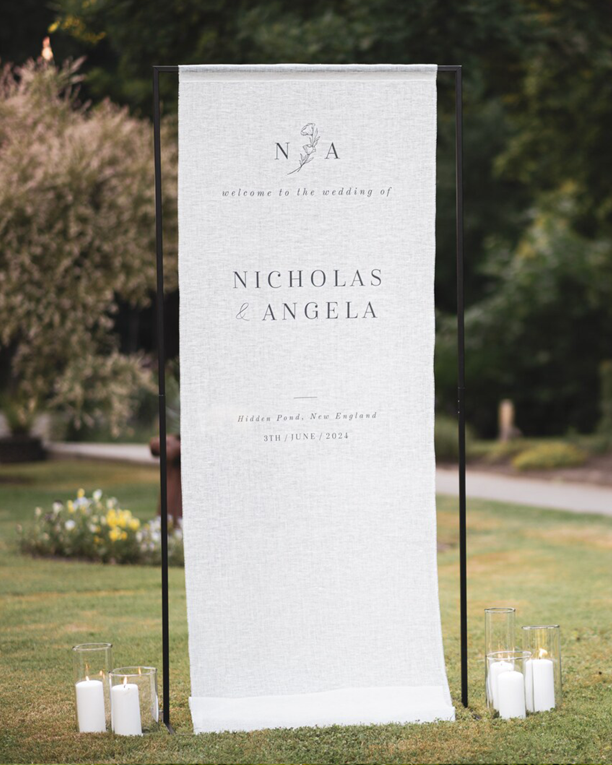 Floral Wedding Welcome Sign "Nicholas & Angela"